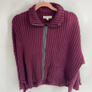 Bryn Walker Ribbed Knit Plum Full Zip Cardigan Sweater Womens Large